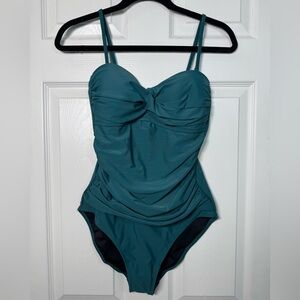 RELLECIGA Dark Teal Ruched Tummy Control One Piece Swimsuit M NWT